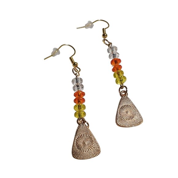 Handmade Candy Corn Halloween Dangle Beaded Earrings Fun Festive 3 Inch Length - Picture 7 of 7